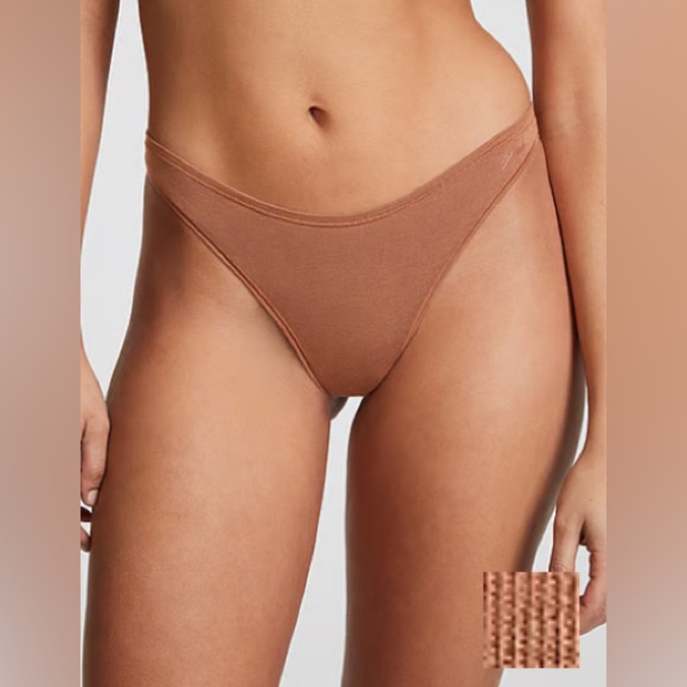 Victoria’s Secret PINK 🆕 NWT COTTON HIGH-LEG THONG PANTY, Size Medium, Caramel